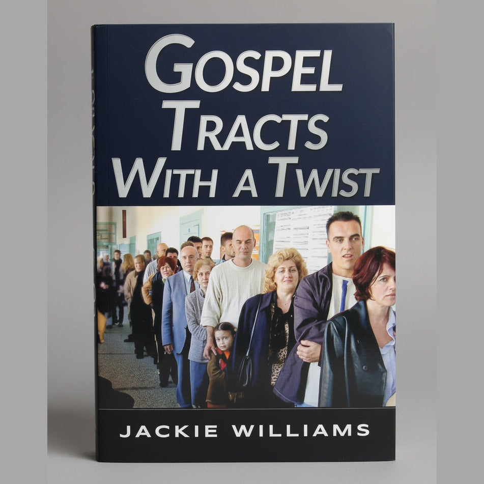 A Christian fiction book cover depicting a group of adults with grim looks on their faces, standing in line.
