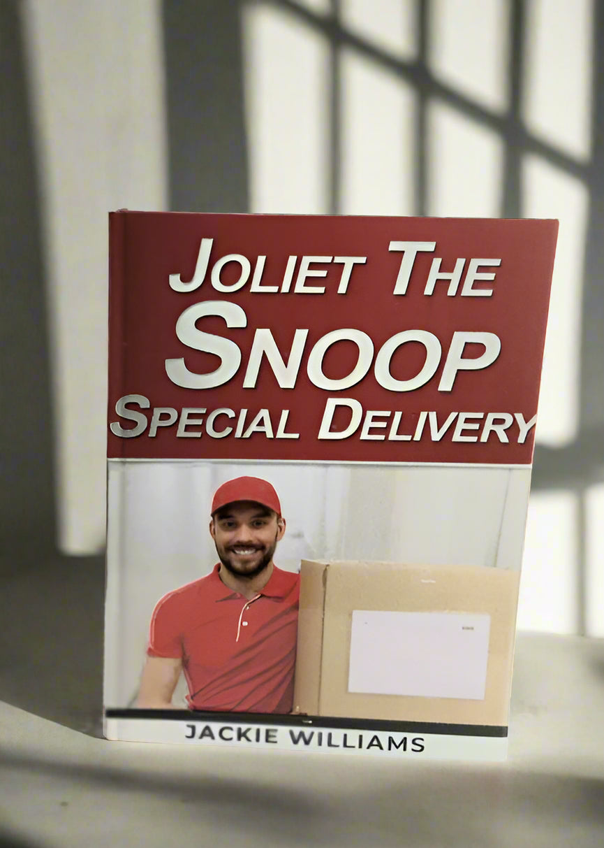 A young adult mystery book with a cover featuring a smiling white man in a red shirt and a red hat, holding a large box.