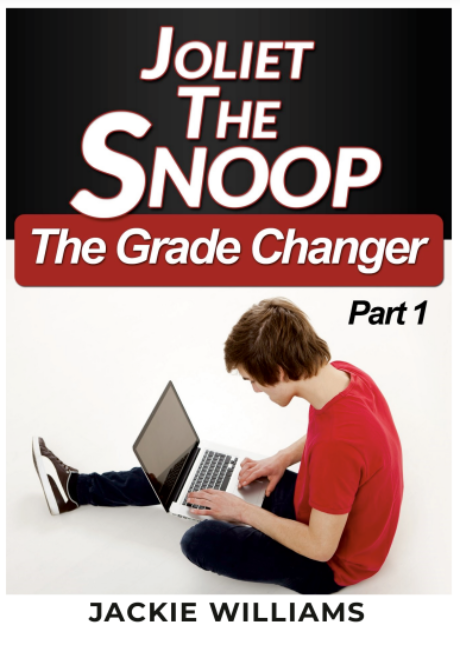 Young adult mystery book depicting a white teen boy on a laptop