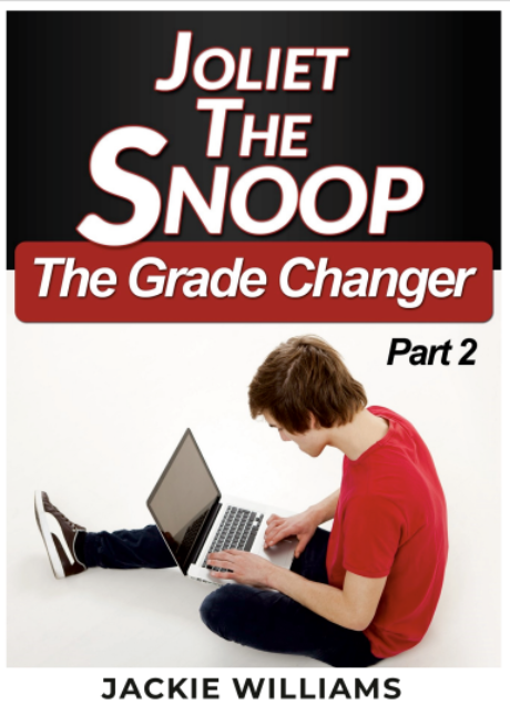 Young adult mystery book depicting a white teen boy on a laptop