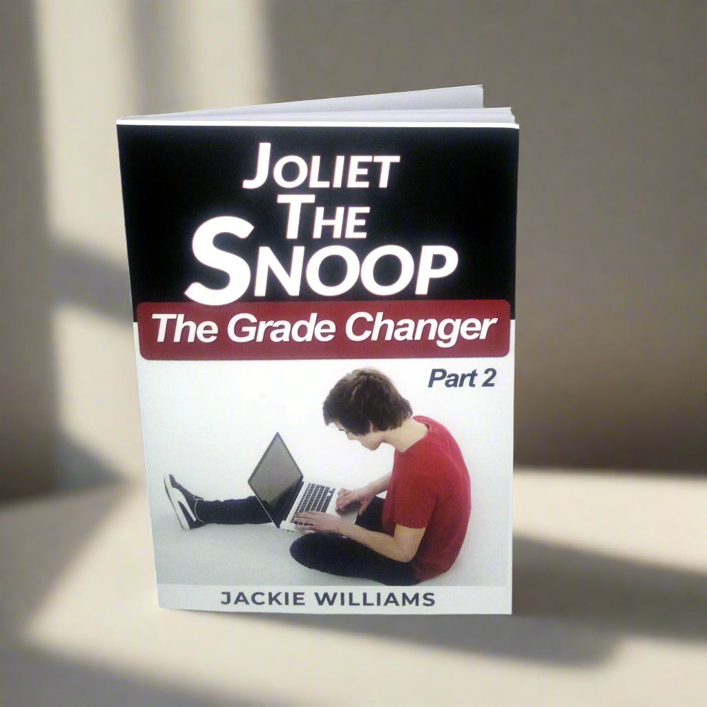 Young adult mystery book depicting a white teen boy on a laptop