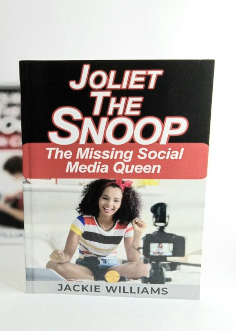 Young adult mystery book depicting a smiling teenage girl sitting Indian style in front of a camera